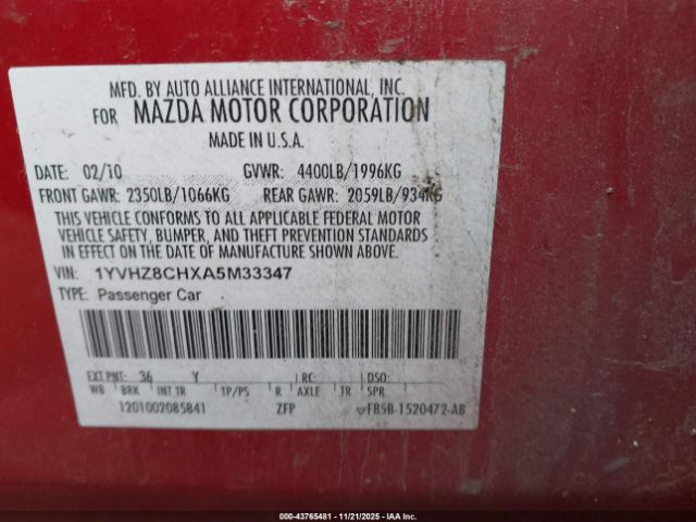 2010 MAZDA MAZDA6 1YVHZ8CHXA5M33347 Photo 8