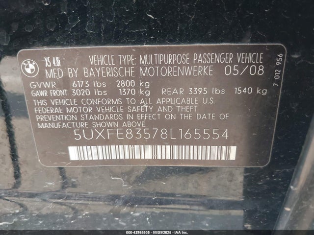 2008 BMW X5 5UXFE83578L165554 Photo 8