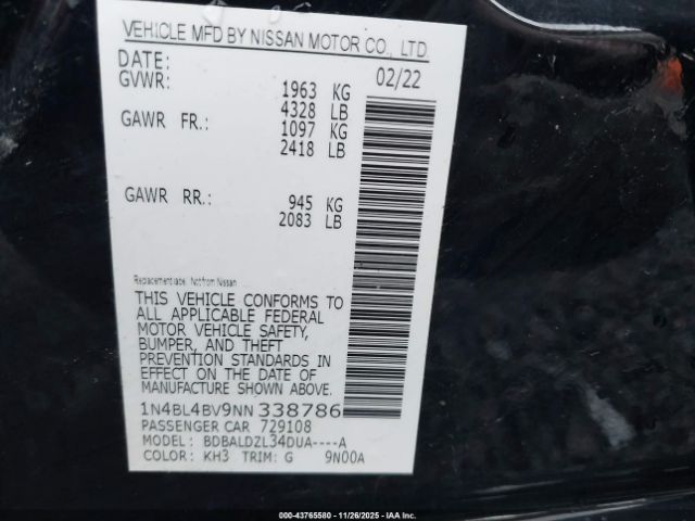 2022 NISSAN ALTIMA 1N4BL4BV9NN338786 Photo 8