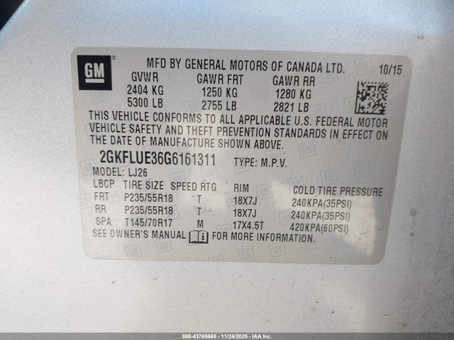 Продаж на аукціоні авто 2016 Gmc Terrain Slt, vin: 2GKFLUE36G6161311, номер лоту: 43765665
