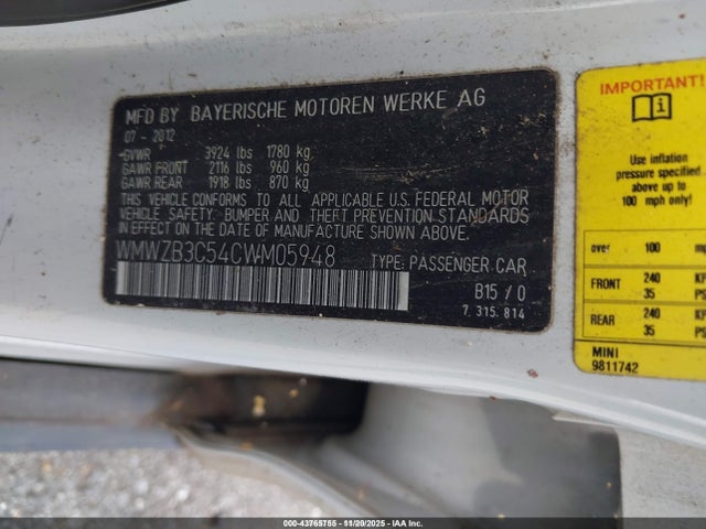 2012 Mini Cooper Countryman მანქანა იყიდება აუქციონზე, vin: WMWZB3C54CWM05948, აუქციონის ნომერი: 43765755