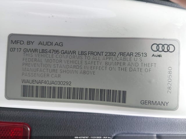 Продажа на аукционе авто 2018 Audi A4 2.0t Premium/2.0t Tech Premium, vin: WAUENAF40JA030292, номер лота: 43765767