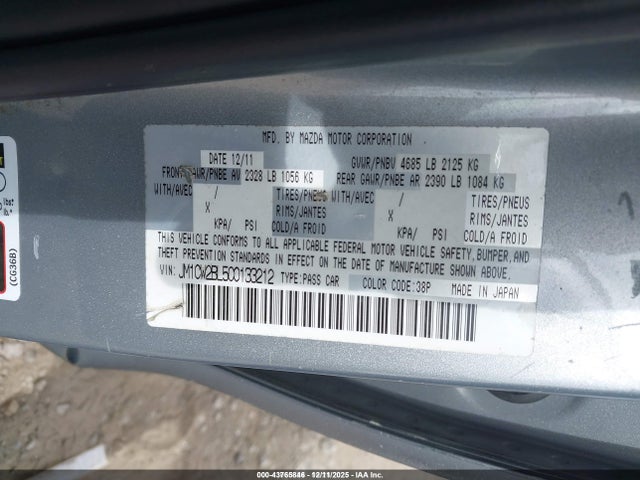 2012 Mazda Mazda5 Sport მანქანა იყიდება აუქციონზე, vin: JM1CW2BL5C0133212, აუქციონის ნომერი: 43765846