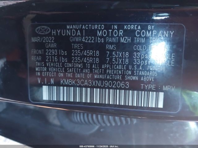 2022 HYUNDAI KONA KM8K3CA3XNU902063 Photo 8
