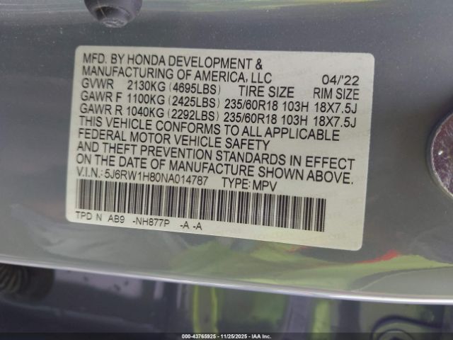 2022 HONDA CR-V 5J6RW1H80NA014787 Photo 8