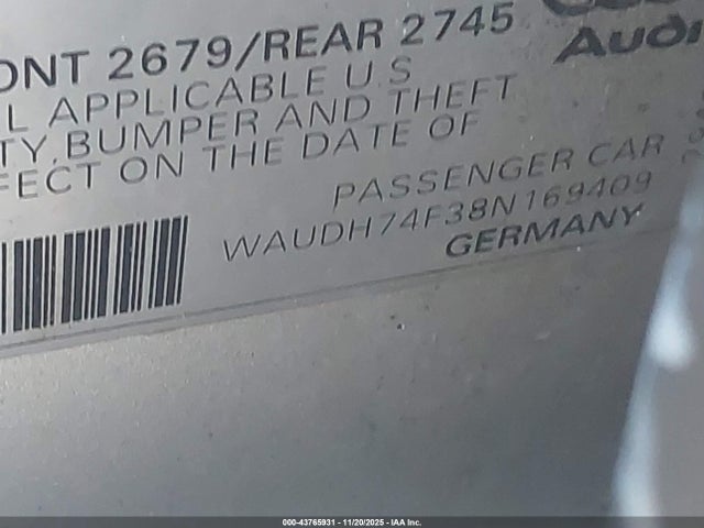 2008 AUDI A6 WAUDH74F38N169409 Photo 8