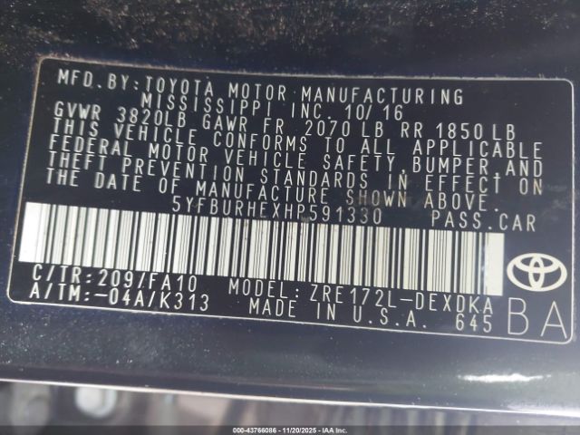 2017 TOYOTA COROLLA 5YFBURHEXHP591330 Photo 8