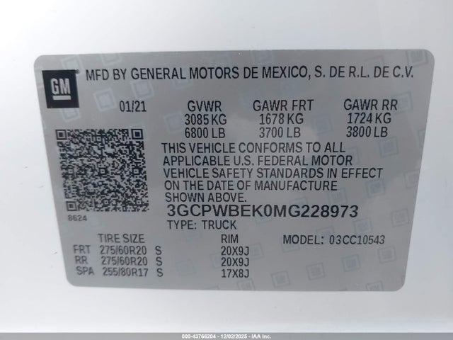 3GCPWBEK0MG228973 Chevrolet Silverado 1500 2wd Short Bed Custom