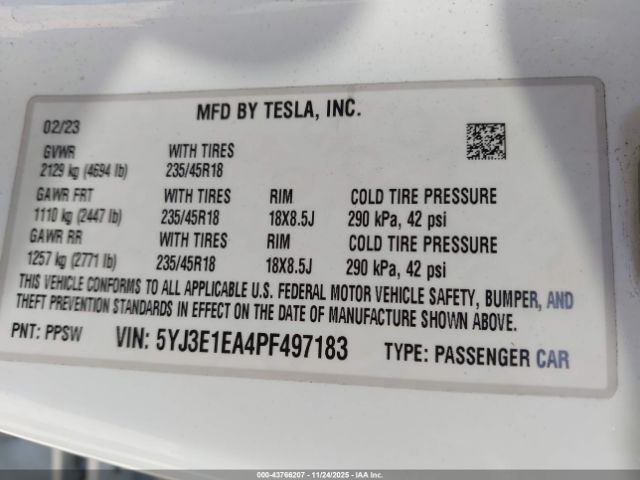 2023 TESLA MODEL 3 5YJ3E1EA4PF497183 Photo 8