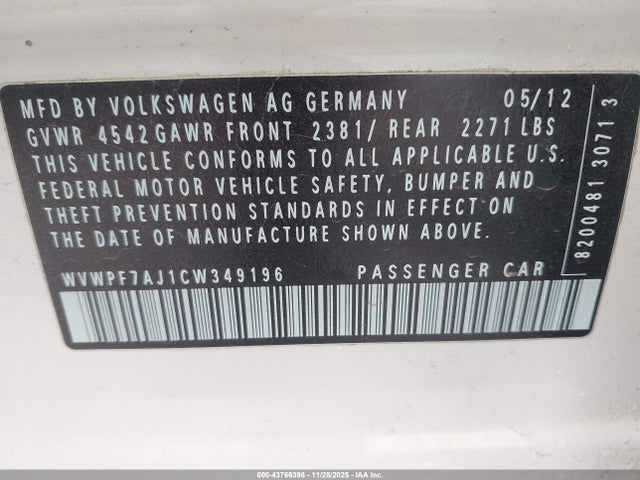 Продажа на аукционе авто 2012 Volkswagen Golf R 4-door, vin: WVWPF7AJ1CW349196, номер лота: 43766398