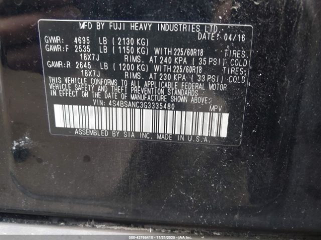 2016 SUBARU OUTBACK 4S4BSANC3G3335480 Photo 8