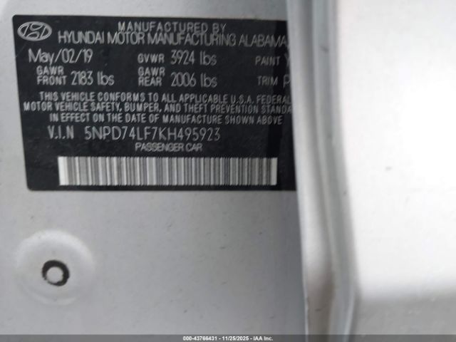 2019 HYUNDAI ELANTRA 5NPD74LF7KH495923 Photo 8