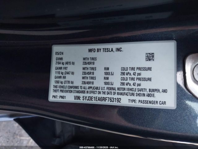 2024 TESLA MODEL 3 5YJ3E1EA6RF763192 Photo 8