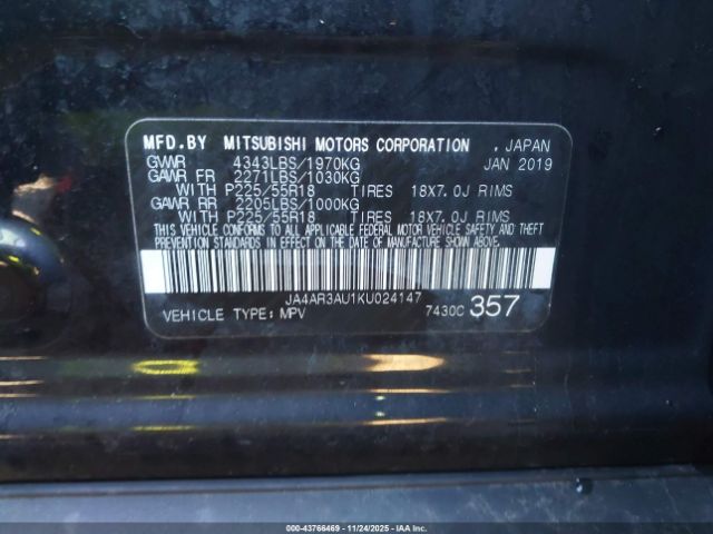 2019 MITSUBISHI OUTLANDER SPORT JA4AR3AU1KU024147 Photo 8