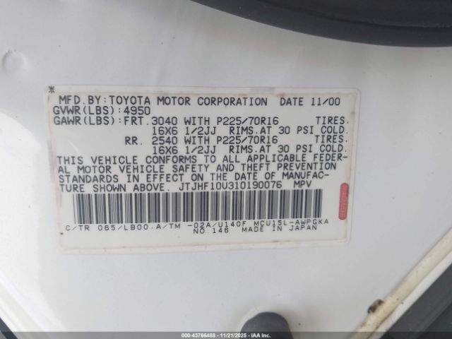 2001 LEXUS RX 300 JTJHF10U310190076 Photo 8