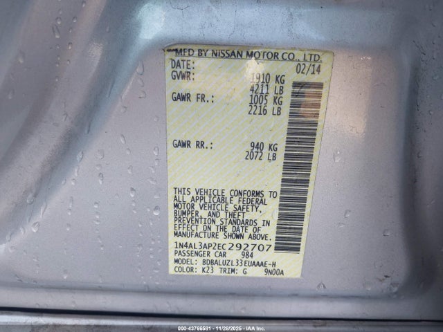 Nissan Altima 2.5 Sv 2014 1N4AL3AP2EC292707 Image 9