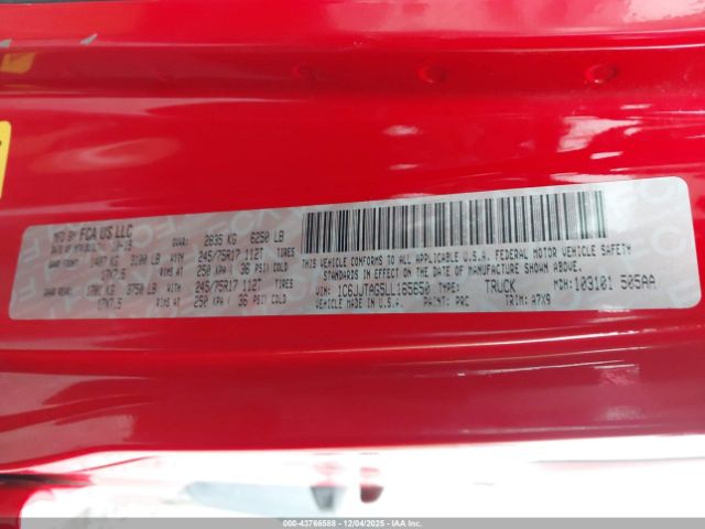 2020 JEEP GLADIATOR 1C6JJTAG5LL165650 Photo 8