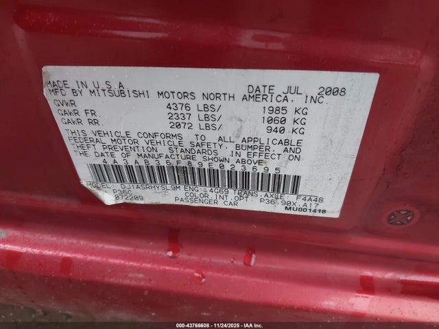 2009 MITSUBISHI GALANT 4A3AB36F89E023695 Photo 8