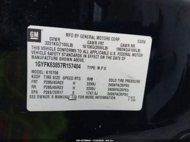 2007 CADILLAC ESCALADE 1GYFK63857R157404 Photo 8