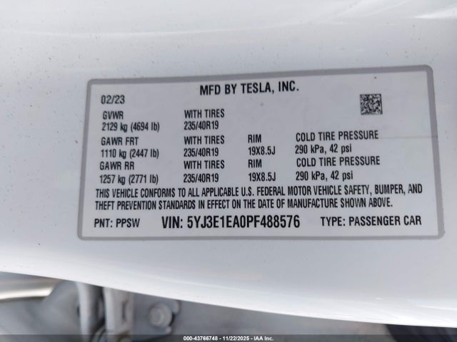 2023 TESLA MODEL 3 5YJ3E1EA0PF488576 Photo 8