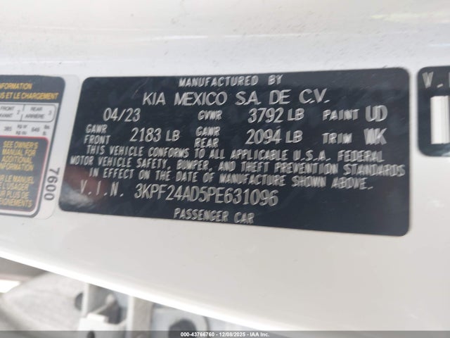 Aukcja sprzedaży 2023 Kia Forte Lx, vin: 3KPF24AD5PE631096, numer aukcji: 43766760