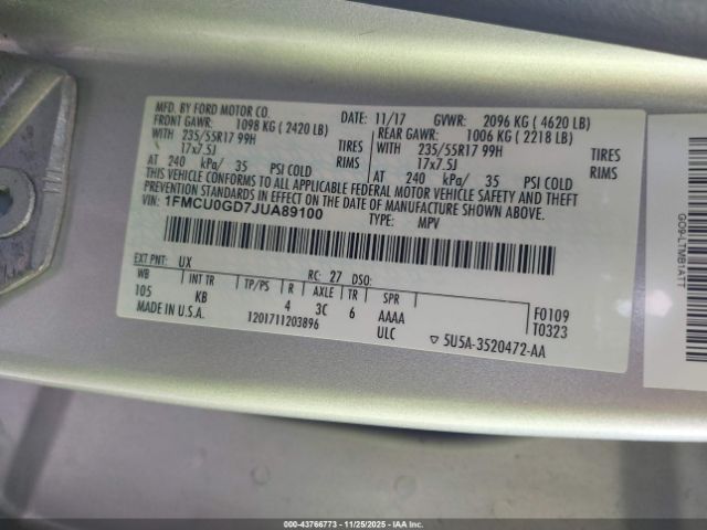 2018 FORD ESCAPE 1FMCU0GD7JUA89100 Photo 8