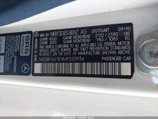 1991 MERCEDES-BENZ 300 WDBFA61E4MF020936 Photo 8