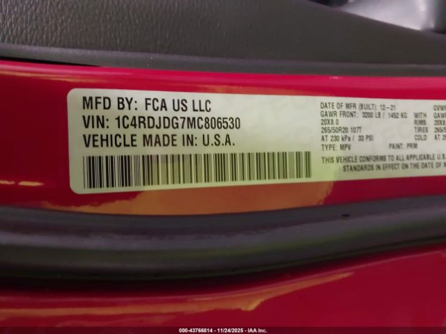 2021 DODGE DURANGO 1C4RDJDG7MC806530 Photo 8