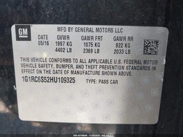 1G1RC6S52HU109325 Chevrolet VOLT LT