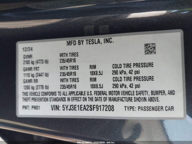 2025 TESLA MODEL 3 5YJ3E1EA2SF917208 Photo 8
