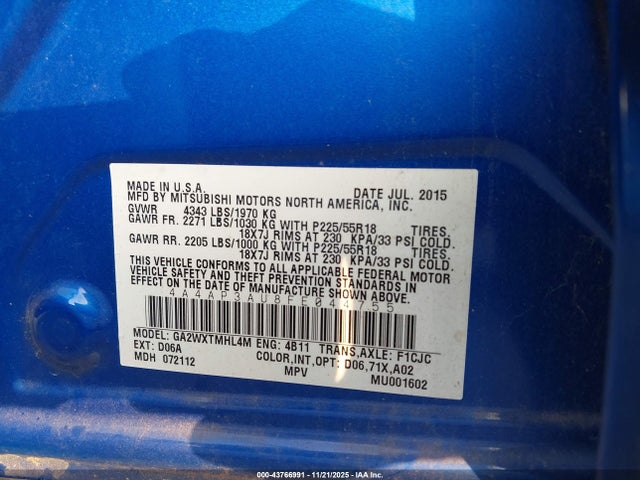 2015 MITSUBISHI OUTLANDER SPORT 4A4AP3AU8FE044755 Photo 8