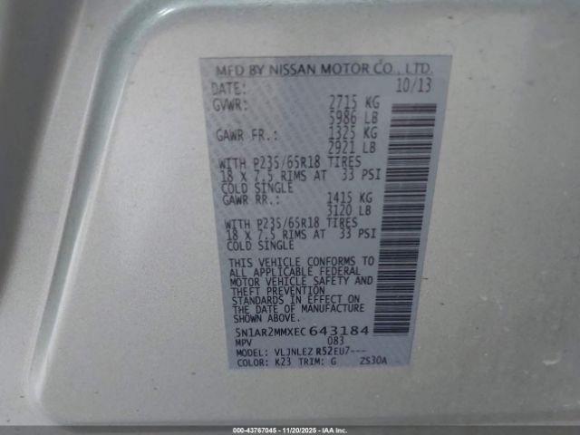 2014 NISSAN PATHFINDER 5N1AR2MMXEC643184 Photo 8