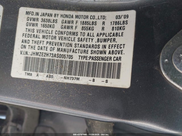 2010 HONDA INSIGHT JHMZE2H73AS005705 Photo 8