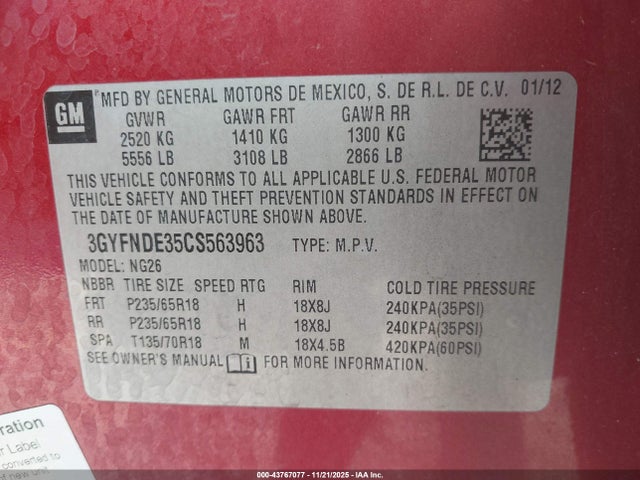 2012 CADILLAC SRX 3GYFNDE35CS563963 Photo 8