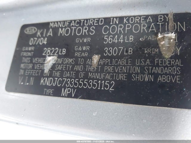 2005 KIA SORENTO KNDJC733555351152 Photo 8