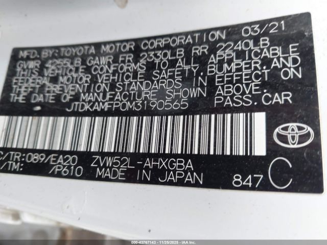 2021 TOYOTA PRIUS PRIME JTDKAMFP0M3190565 Photo 8