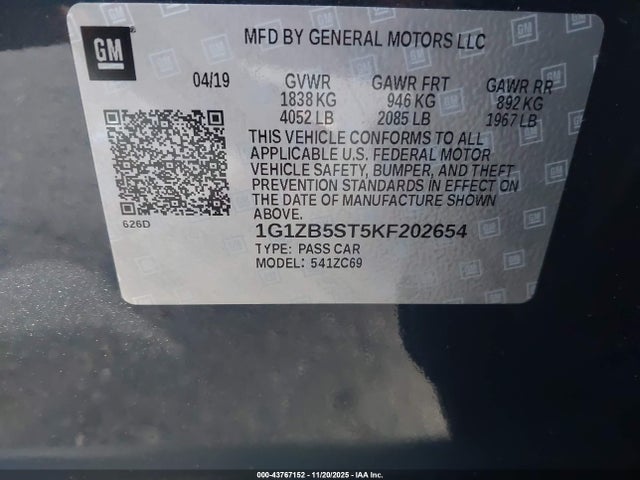 1G1ZB5ST5KF202654 Chevrolet Malibu 1ls