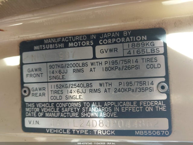 1988 MITSUBISHI MIGHTY MAX / S JA7FL24D8JP044862 Photo 8