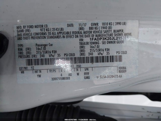 Ford FOCUS SE 2018 1FADP3K20JL215381 Image 9