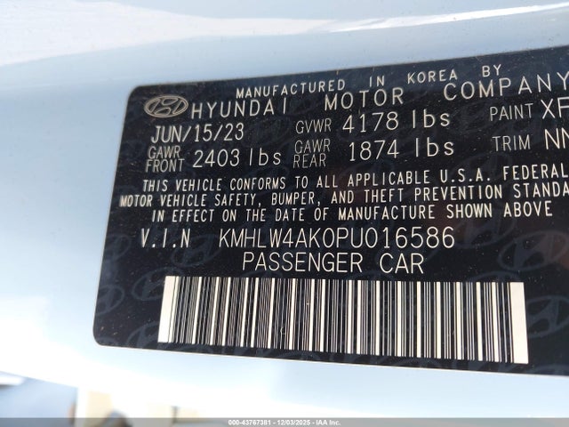 KMHLW4AK0PU016586 Hyundai ELANTRA N