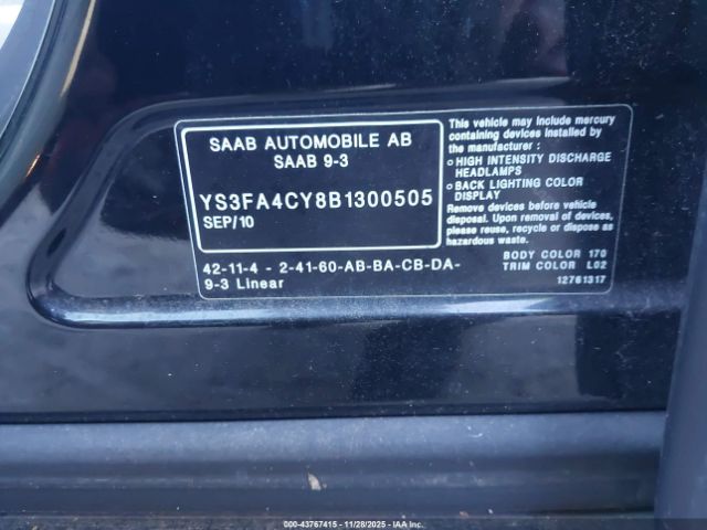 2011 SAAB 9-3 YS3FA4CY8B1300505 Photo 8