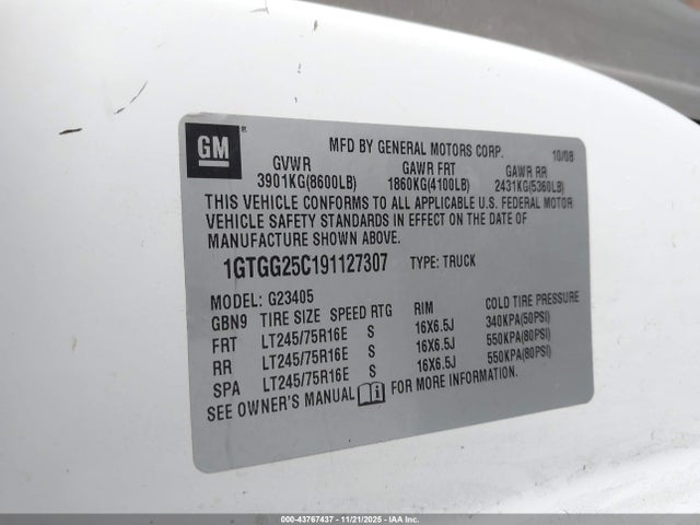 43767437 :رقم المزاد ، 1GTGG25C191127307 vin ، 2009 Gmc Savana 2500 Work Van مزاد بيع