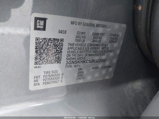 2018 CHEVROLET SUBURBAN 1GNSKHKC5JR322002 Photo 8