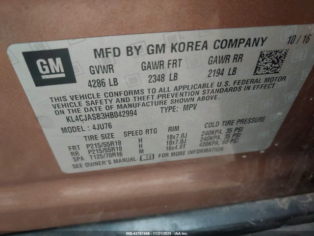 Продажа на аукционе авто 2017 Buick Encore Preferred, vin: KL4CJASB3HB042994, номер лота: 43767486