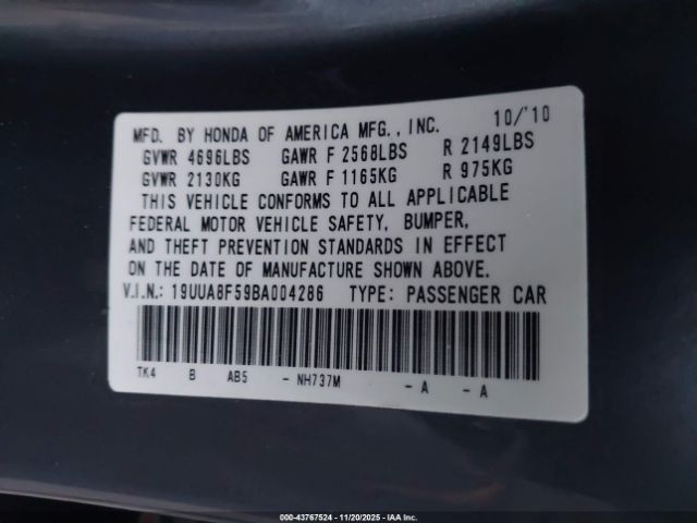 2011 ACURA TL 19UUA8F59BA004286 Photo 8