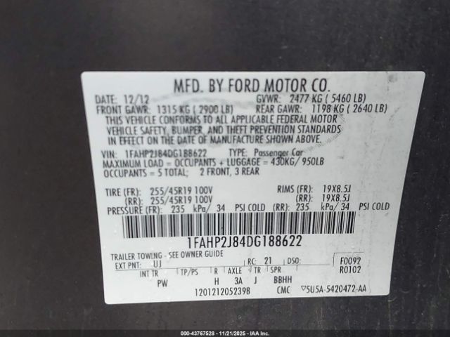 2013 FORD TAURUS 1FAHP2J84DG188622 Photo 8