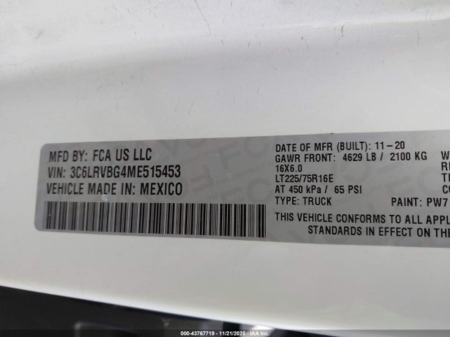 3C6LRVBG4ME515453 RAM Promaster 1500 High Roof 136 Wb
