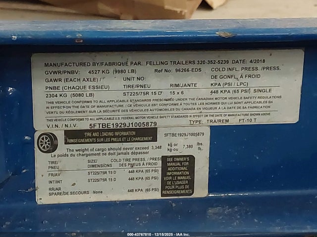 2018 Felling Trailers 19' Drop Deck Trailer მანქანა იყიდება აუქციონზე, vin: 5FTBE1929J1005879, აუქციონის ნომერი: 43767810