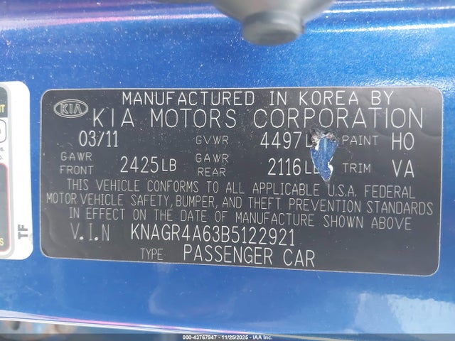 Aukcja sprzedaży 2011 Kia Optima Sx, vin: KNAGR4A63B5122921, numer aukcji: 43767947