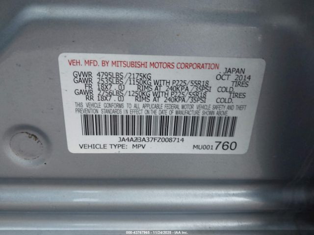 2015 MITSUBISHI OUTLANDER JA4AZ3A37FZ008714 Photo 8